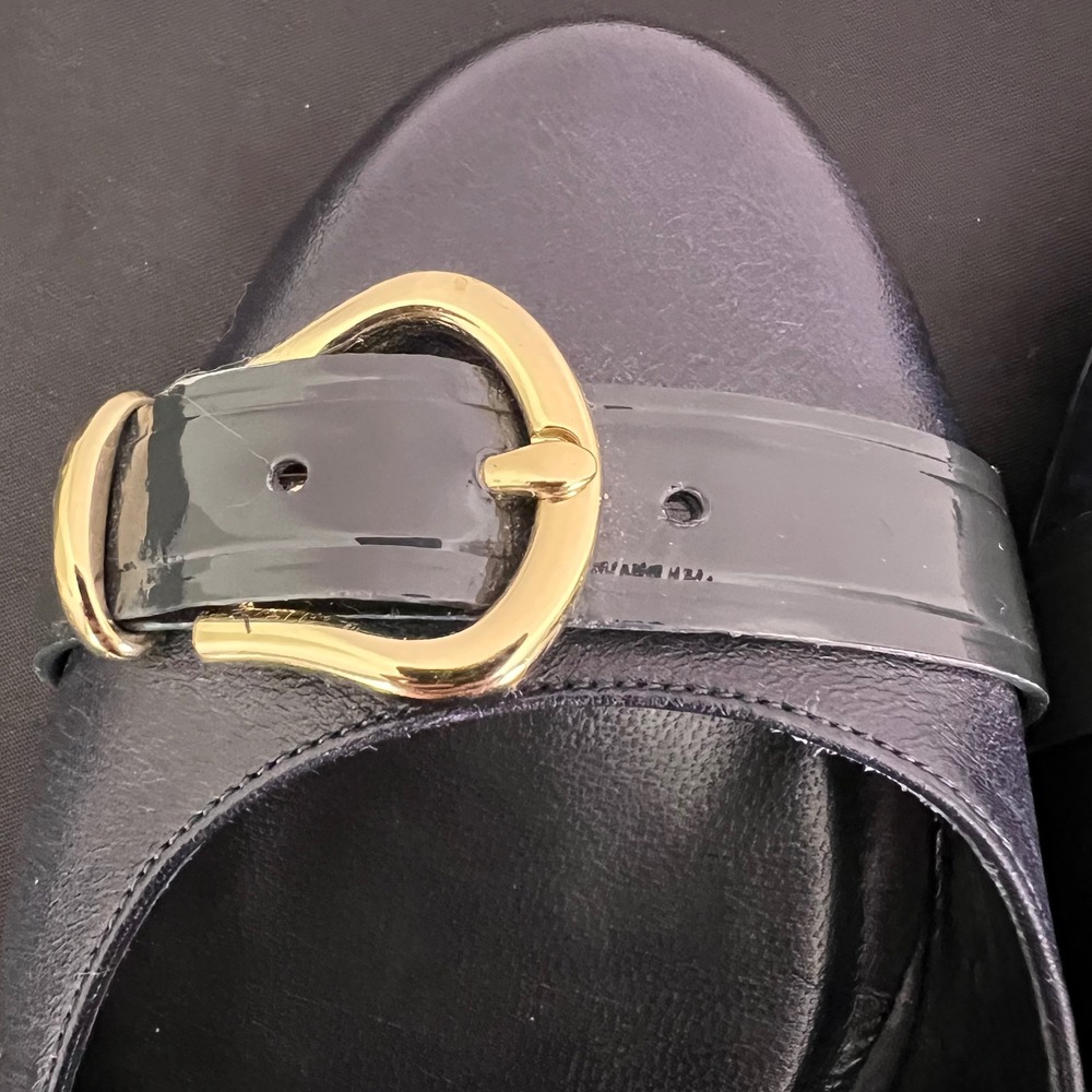 Cole Haan Nike Air Pumps 10.5 Navy Blue Leather Kitten Heel Buckle Office Luxury - Picture 9 of 10